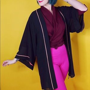 Jackets & Coats - Black Sheer Floral Kimono Jacket Jackets & Coats - Black Sheer Floral Kimono Jacket